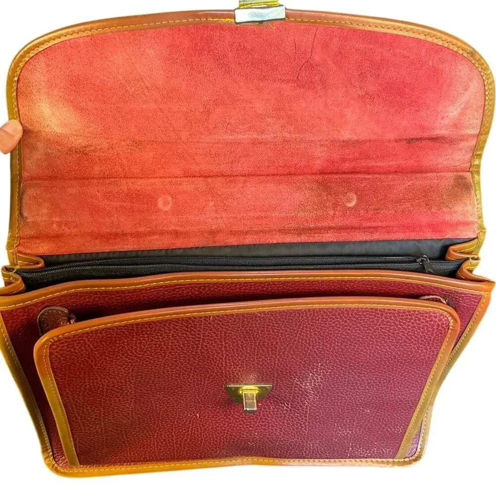 Vintage Dooney & Bourke AWL Burgundy Leather Briefcase Attache Bag 15”